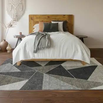 10' X 14' Coffee Charcoal And Ivory Geometric Washable Area Rug With UV Protection