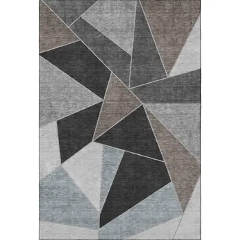 3' X 5' Chocolate Brown And Gray Geometric Washable Area Rug With UV Protection