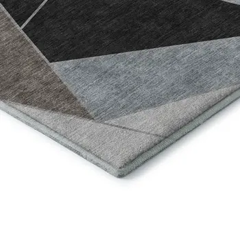 8' Chocolate Brown And Gray Geometric Washable Round Rug With UV Protection