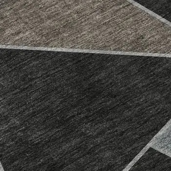 8' Chocolate Brown And Gray Geometric Washable Round Rug With UV Protection