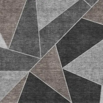 9' X 12' Chocolate Brown And Gray Geometric Washable Area Rug With UV Protection