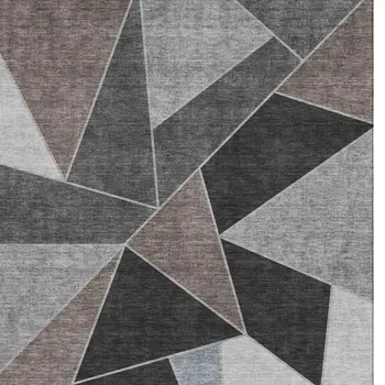 9' X 12' Chocolate Brown And Gray Geometric Washable Area Rug With UV Protection