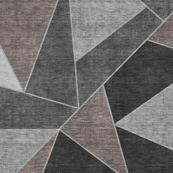 10' X 14' Chocolate Brown And Gray Geometric Washable Area Rug With UV Protection
