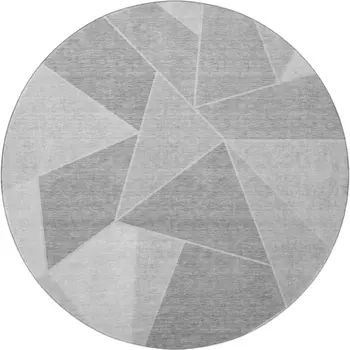 8' Gray And Silver Geometric Washable Round Rug With UV Protection