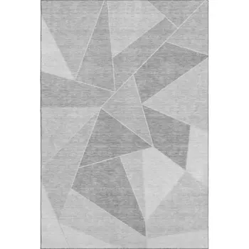 9' X 12' Gray And Silver Geometric Washable Area Rug With UV Protection