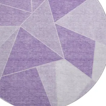 8' Lilac And Ivory Geometric Washable Round Rug With UV Protection
