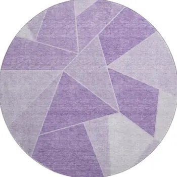 8' Lilac And Ivory Geometric Washable Round Rug With UV Protection