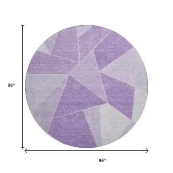 8' Lilac And Ivory Geometric Washable Round Rug With UV Protection