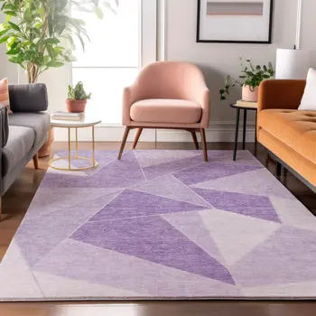 8' X 10' Lilac And Ivory Geometric Washable Area Rug With UV Protection