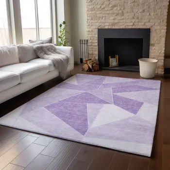 8' X 10' Lilac And Ivory Geometric Washable Area Rug With UV Protection