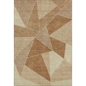 3' X 5' Chili Red And Beige Geometric Washable Area Rug With UV Protection
