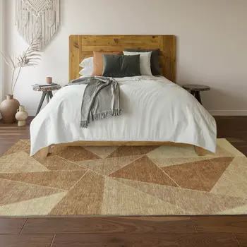 3' X 5' Chili Red And Beige Geometric Washable Area Rug With UV Protection