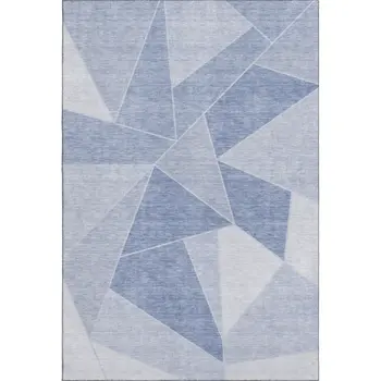 3' X 5' Sky Blue And Ivory Geometric Washable Area Rug With UV Protection