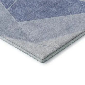 8' X 10' Sky Blue And Ivory Geometric Washable Area Rug With UV Protection