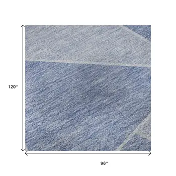 8' X 10' Sky Blue And Ivory Geometric Washable Area Rug With UV Protection
