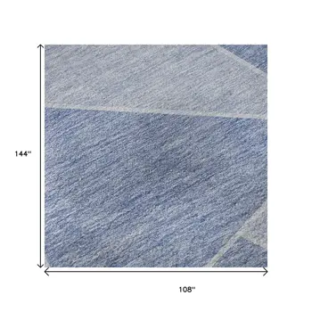 9' X 12' Sky Blue And Ivory Geometric Washable Area Rug With UV Protection
