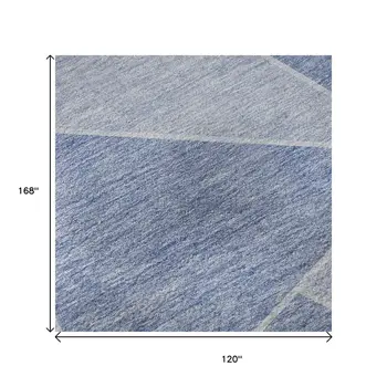 10' X 14' Sky Blue And Ivory Geometric Washable Area Rug With UV Protection
