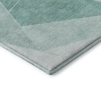 3' X 5' Teal And Ivory Geometric Washable Area Rug With UV Protection