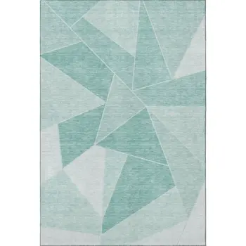 3' X 5' Teal And Ivory Geometric Washable Area Rug With UV Protection