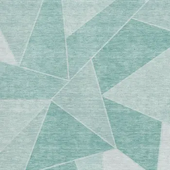 5' X 8' Teal And Ivory Geometric Washable Area Rug With UV Protection