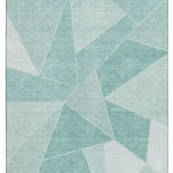 8' X 10' Teal And Ivory Geometric Washable Area Rug With UV Protection