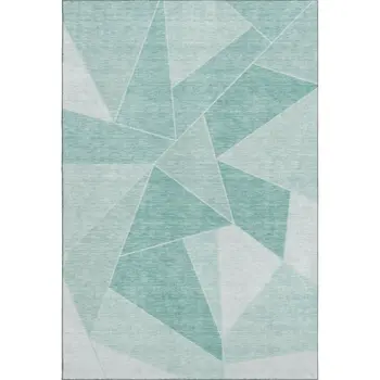 10' X 14' Teal And Ivory Geometric Washable Area Rug With UV Protection