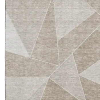 3' X 5' Taupe And Ivory Geometric Washable Area Rug With UV Protection