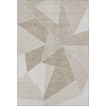 5' X 8' Taupe And Ivory Geometric Washable Area Rug With UV Protection