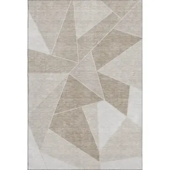 10' X 14' Taupe And Ivory Geometric Washable Area Rug With UV Protection