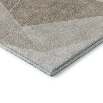 10' X 14' Taupe And Ivory Geometric Washable Area Rug With UV Protection