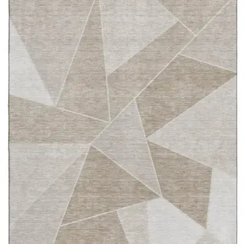 10' X 14' Taupe And Ivory Geometric Washable Area Rug With UV Protection