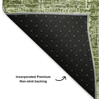 8' X 10' Artichoke Green And Ivory Floral Washable Area Rug With UV Protection