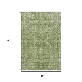 8' X 10' Artichoke Green And Ivory Floral Washable Area Rug With UV Protection