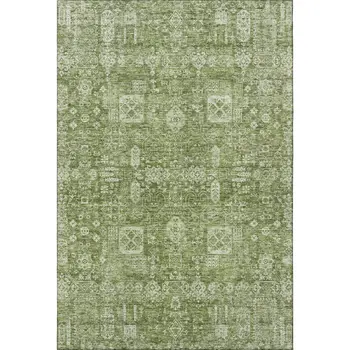 8' X 10' Artichoke Green And Ivory Floral Washable Area Rug With UV Protection