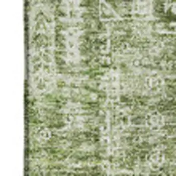 9' X 12' Artichoke Green And Ivory Floral Washable Area Rug With UV Protection