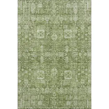 10' X 14' Artichoke Green And Ivory Floral Washable Area Rug With UV Protection