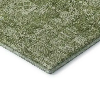 10' X 14' Artichoke Green And Ivory Floral Washable Area Rug With UV Protection