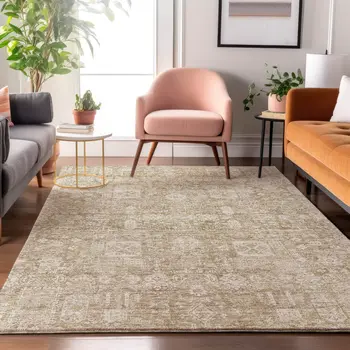 8' X 10' Beige And Ivory Floral Washable Area Rug With UV Protection