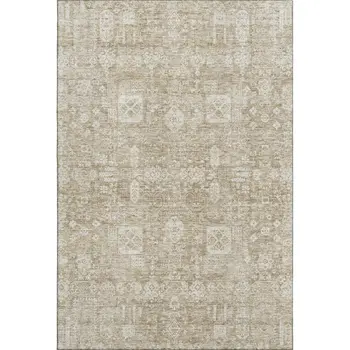 8' X 10' Beige And Ivory Floral Washable Area Rug With UV Protection