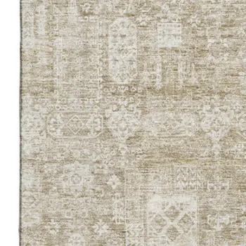 9' X 12' Beige And Ivory Floral Washable Area Rug With UV Protection
