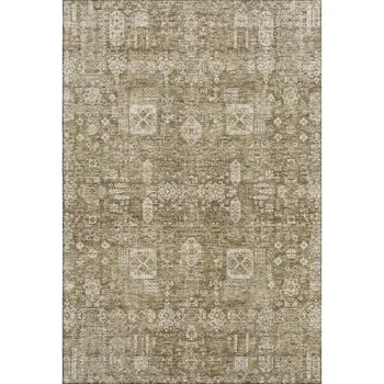 5' X 8' Brown And Ivory Floral Washable Area Rug With UV Protection