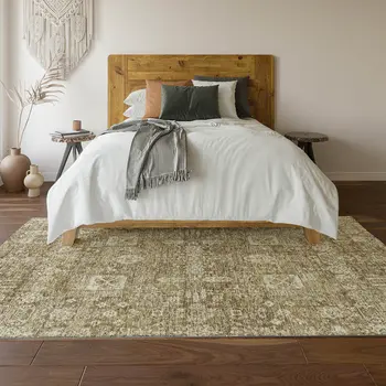 5' X 8' Brown And Ivory Floral Washable Area Rug With UV Protection
