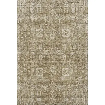 5' X 8' Brown And Ivory Floral Washable Area Rug With UV Protection