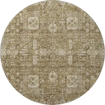 8' Brown And Ivory Floral Washable Round Rug With UV Protection