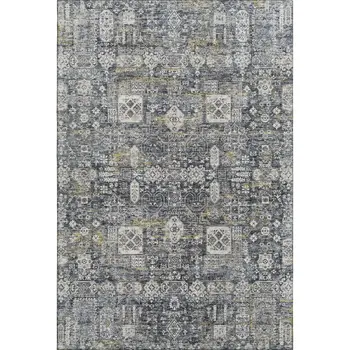 3' X 5' Charcoal Ivory And Gold Floral Washable Area Rug With UV Protection
