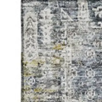 8' X 10' Charcoal Ivory And Gold Floral Washable Area Rug With UV Protection