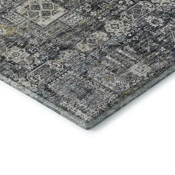 9' X 12' Charcoal Ivory And Gold Floral Washable Area Rug With UV Protection