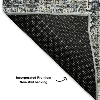 10' X 14' Charcoal Ivory And Gold Floral Washable Area Rug With UV Protection