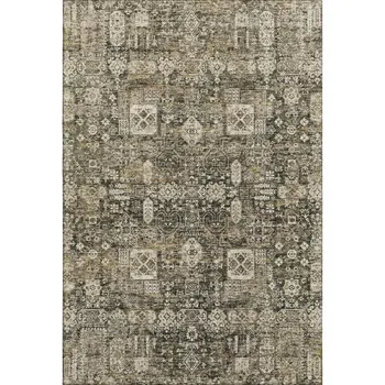 5' X 8' Coffee Ivory And Gold Floral Washable Area Rug With UV Protection