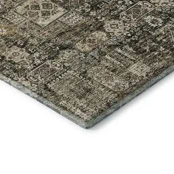 5' X 8' Coffee Ivory And Gold Floral Washable Area Rug With UV Protection